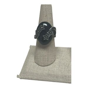 Black Agate Marcasite Statement Cocktail Ring Size 8 With Gift Box New